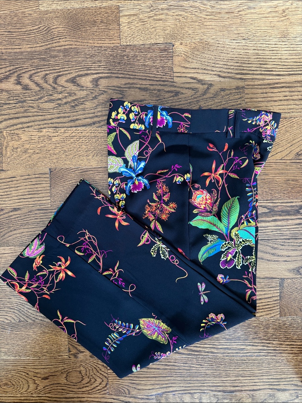 H&M Black Capris with Vibrant Floral Print